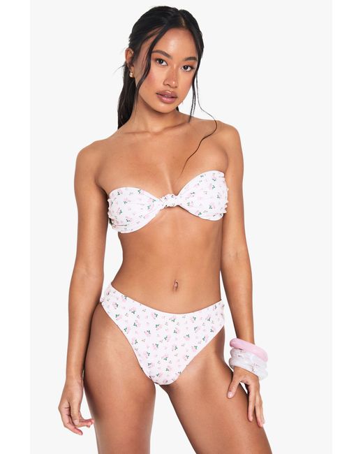 Boohoo Pink Swimwear Essentials Ditsy Floral High Waisted Bikini Bottoms