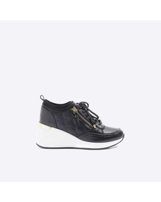 River Island White Wedge Trainers Quilted Side Zip Pu