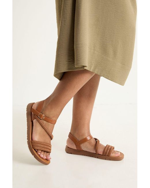 Good for the Sole Natural Isabella Flexisole Faux Leather Cross Strap Plait Detail Flat Sandals
