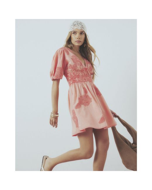 River Island Pink Mini Dress Cotton Short Sleeve Cornelli