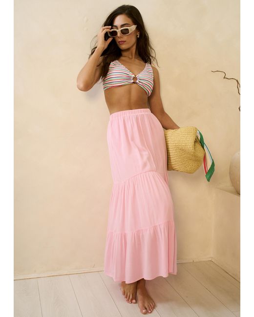 Gini London Natural Viscose Tiered Skater Maxi Skirt