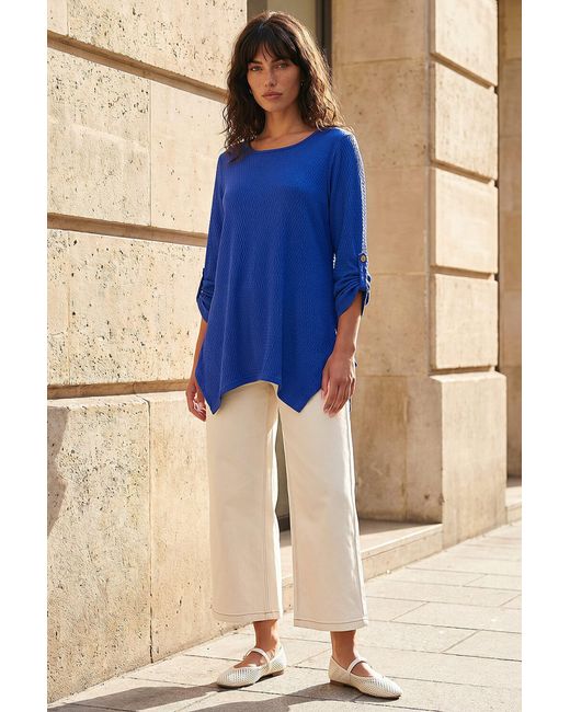Roman Blue Textured Stretch Tunic Top