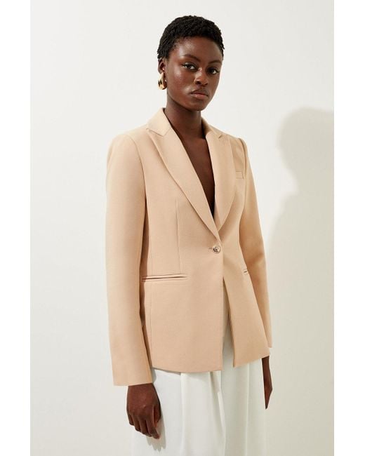 Karen Millen Natural Compact Stretch Essential Single Breasted Tailored Blazer