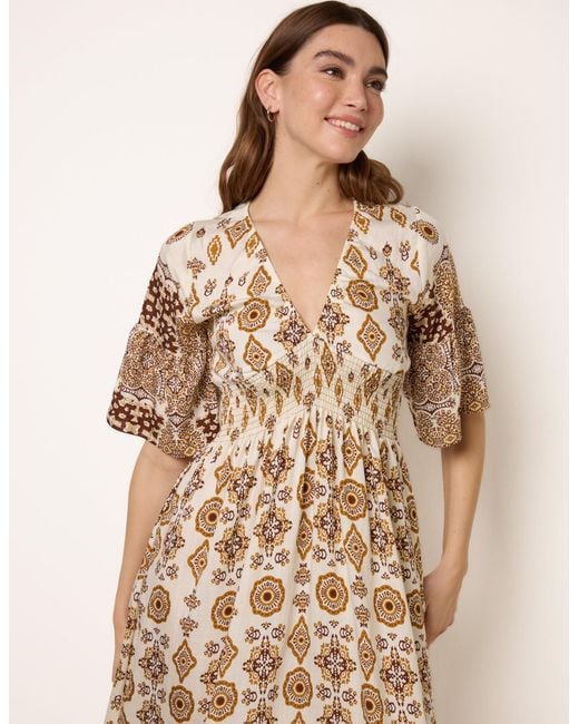 Blue Vanilla Natural V Neck Border Print Dress