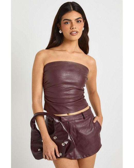Boohoo Red Faux Leather Low Rise Skort