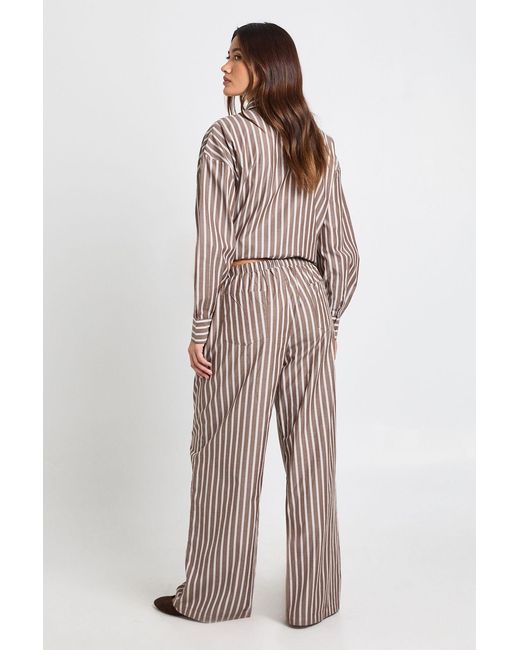 Boohoo Brown Woven Stripe Elasticated Waist Wide Leg Trouser