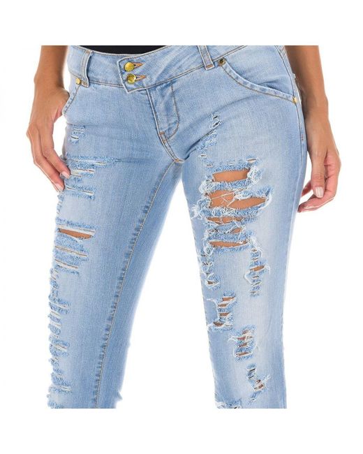 Met Blue Long Denim Pants Worn And Torn Effect 10Dbf0094