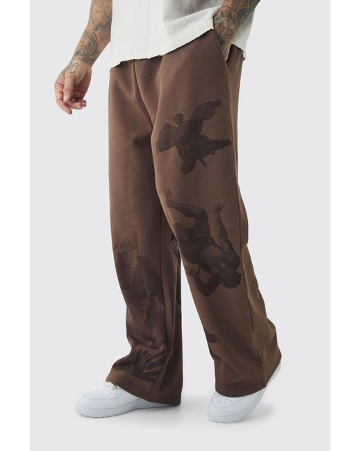 BoohooMAN Brown Tall Relaxed Renaissance Print Sweatpants for men