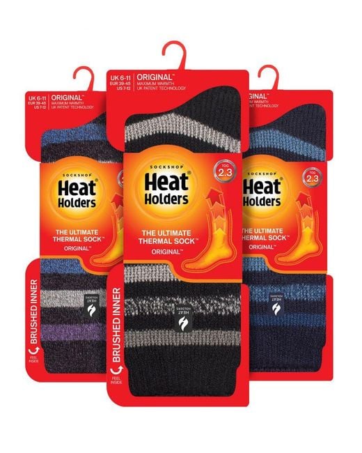 Heat Holders Blue 3 Pack Multipack Insulated Thermal Socks For Winter for men