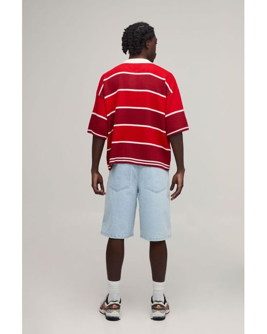 BoohooMAN Regular Varsity Striped Embroidered Knitted Polo for men