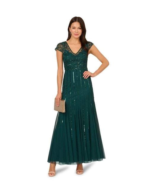 Adrianna Papell Green Studio Beaded Long Dress