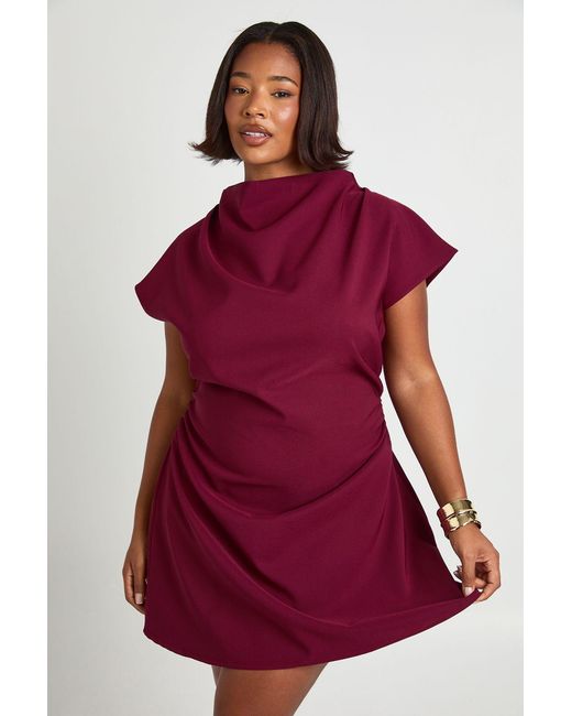 Boohoo Red Plus Asymmetric Ruched Cap Sleeve Shift Dress