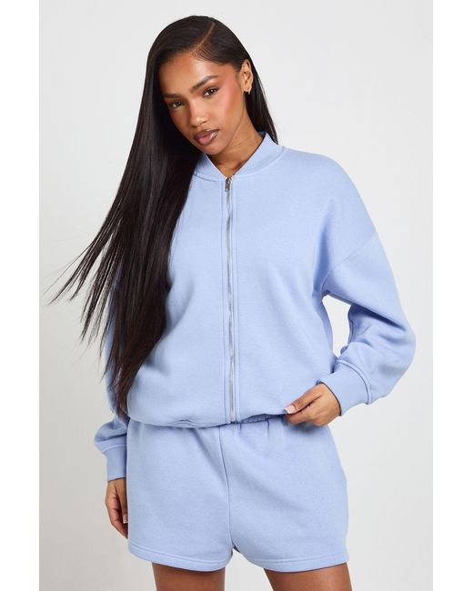 Boohoo Blue Bomber Jacket Short Tracksuit