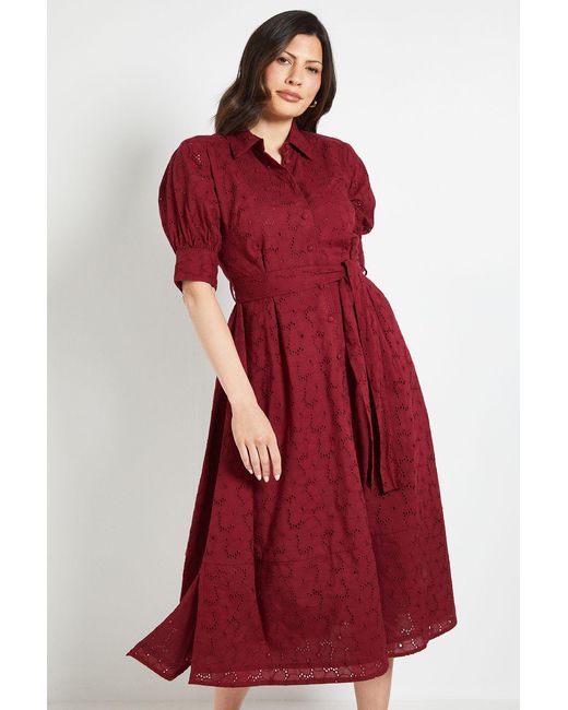 Wallis Red Broderie Belted Shirt Dress