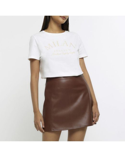 River Island White Mini Skirt Faux Leather Pu