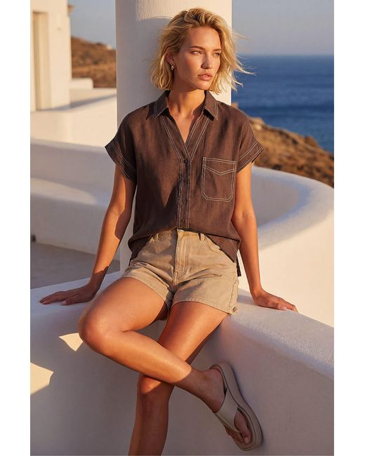Roman Brown Constrast Stitch Shirt
