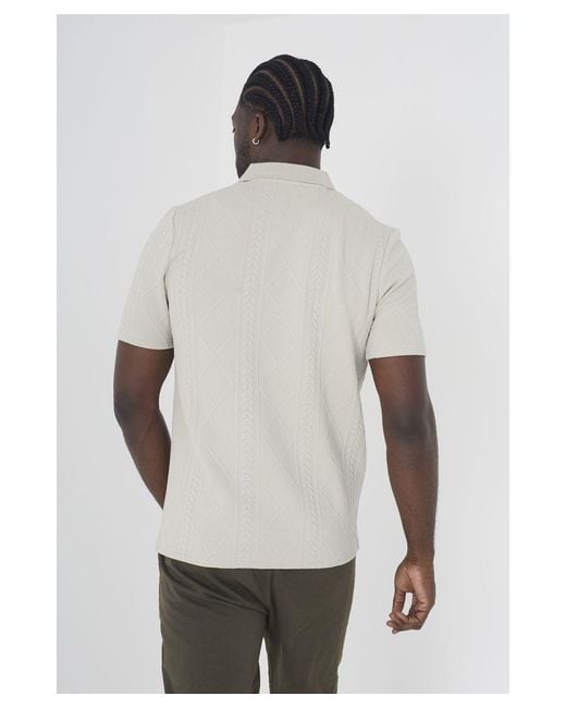 Brave Soul White Light 'Brandon' Short Sleeve Jacquard Polo Shirt for men