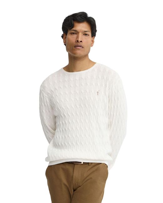 POLO CLUB White Crew Neck Cable Knit Sweater Pullover14 for men