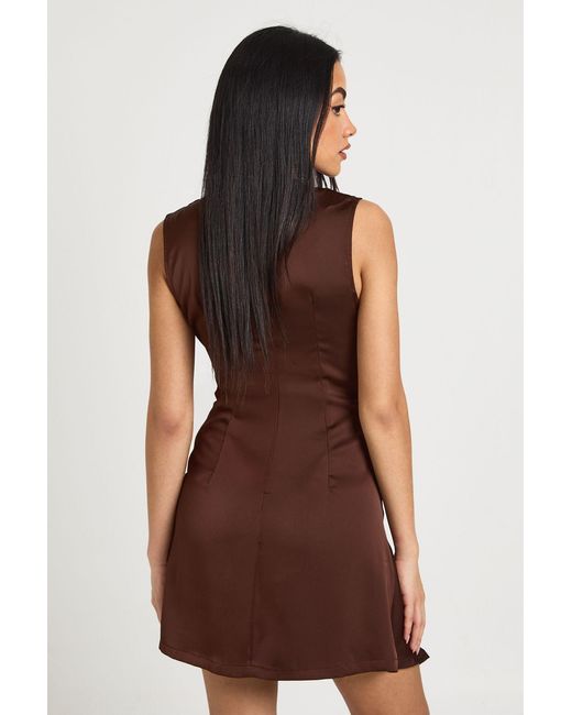 Boohoo Brown Satin Drape Front Trim Detail Mini Dress