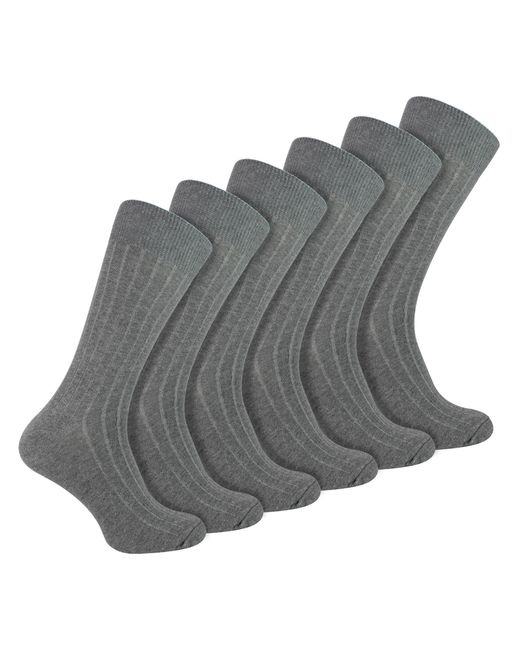 Sock Snob Gray 6 Pairs Plain Coloured Cotton Rich Ribbed Dress Socks for men