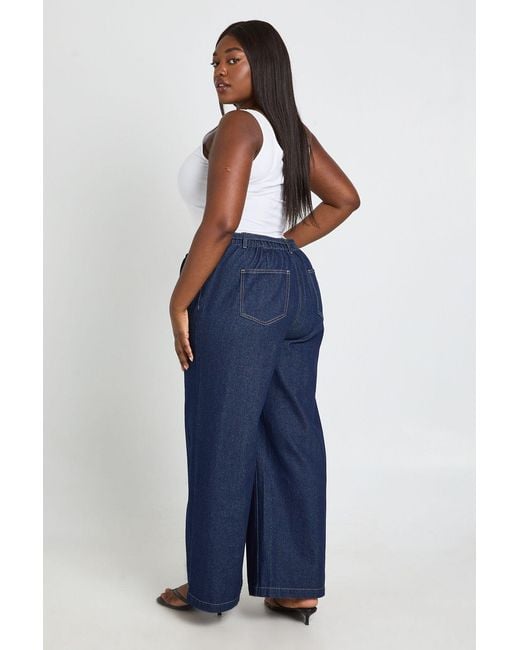 Boohoo Blue Plus Elasticated Back Tie Wide Leg Jean