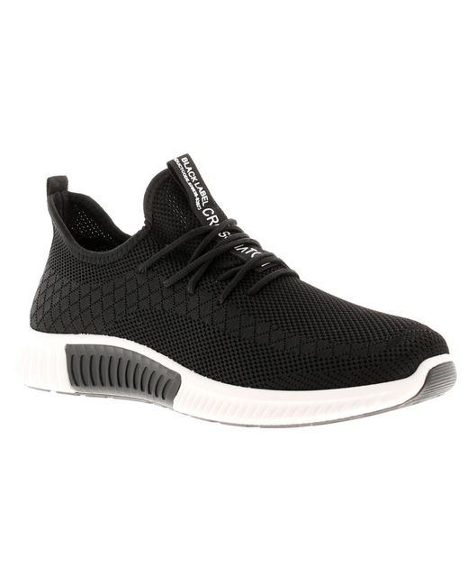Crosshatch Black Mesh Upper Lace Up Trainer With Knit Effect And Woven Branded Taping To Tongue for men