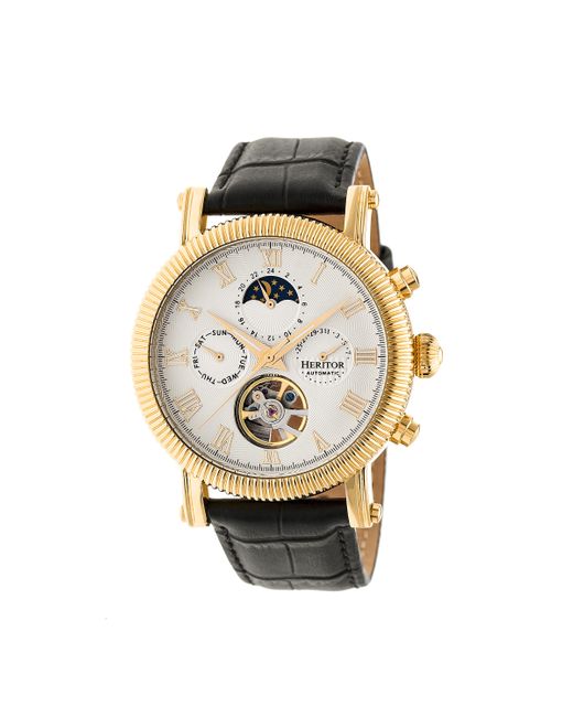 Heritor Metallic Winston Semi-Skeleton Leather-Band Watch for men