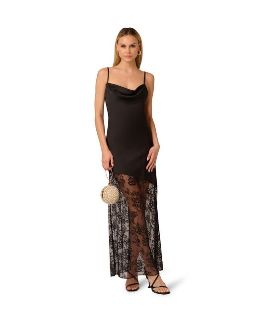 Adrianna Papell Black Stretch Satin Long Dress