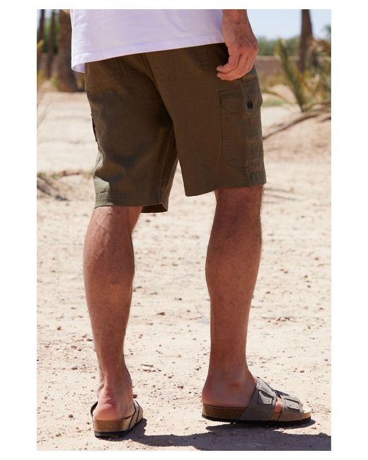 Threadbare Natural 'Ricco' Linen Blend Cargo Shorts for men