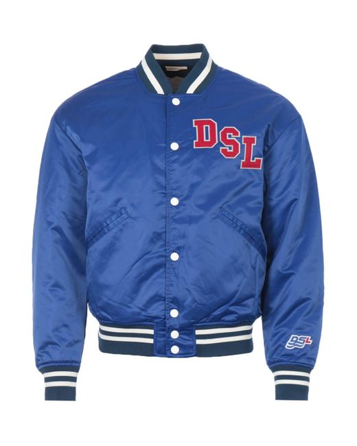 DIESEL Blue J-Bulc Water Repellent Satin Varsity Jacket for men