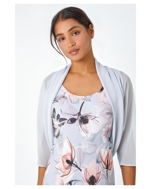 Roman White Ruched Hem Chiffon Bolero