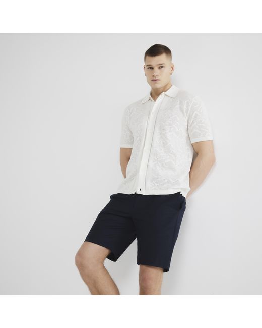 River Island White Slim Fit Belted Chino Shorts for men