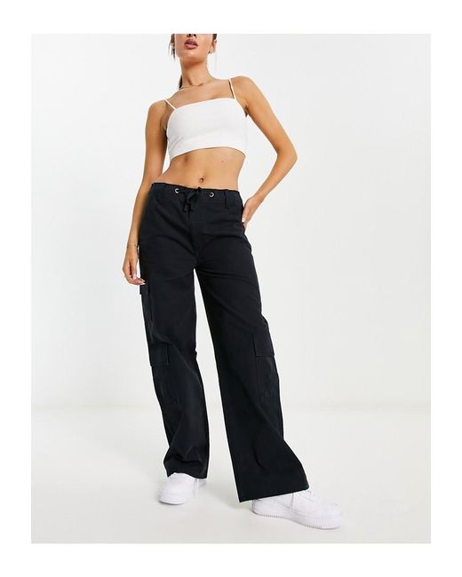 ASOS Blue Oversized Cargo Trouser With Multi Pocket And Tie Waist