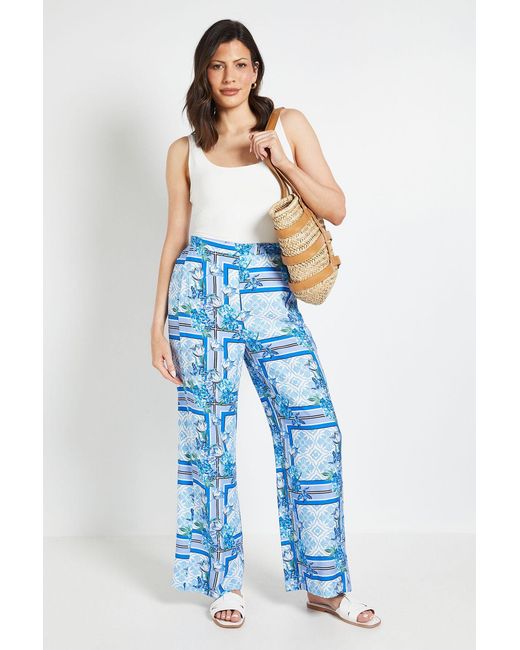 Wallis Blue Tropical Print Wide Leg Trouser