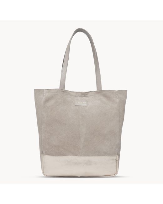 Assots London Gray Paige' Metallic + Suede Real Leather Tote Bag