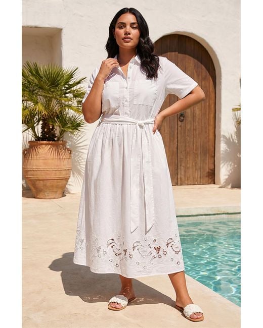 Roman White Curve Poplin Floral Shirt Dress
