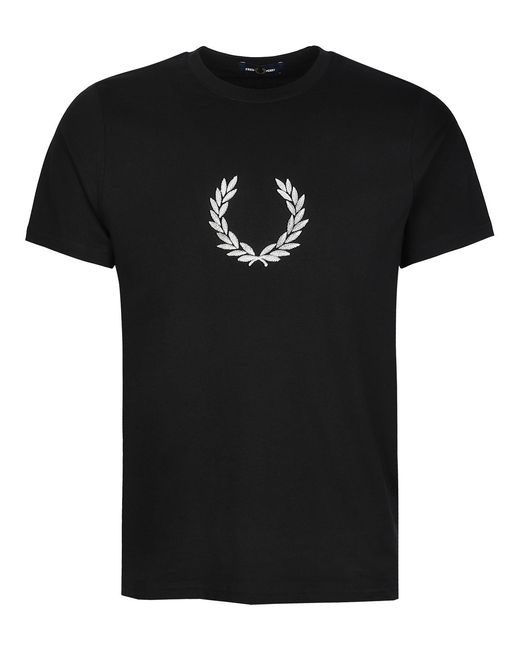 Fred Perry Black Textured Laurel Wreath T-Shirt Cotton for men