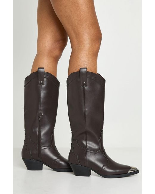Boohoo Black Metal Toecap Detail Western Cowboy Boots