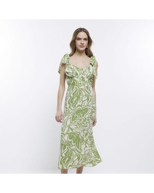 River Island Green Bodycon Midi Dress Printed