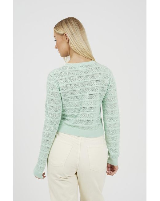 Brave Soul Green Stitch Detail Crew Neck Cardigan