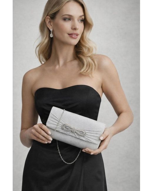 SVNX Metallic Clutch With Diamante Bow