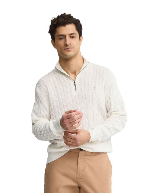 POLO CLUB Natural Zip Neck Cable Knit Sweater Pullover15 for men