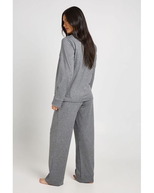 Boohoo Gray Matenity Soft Touch Button Through Shirt And Trouser Pyjama Set