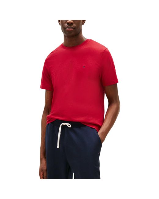 Tommy Hilfiger Red T Shirts Crew Neck Short Sleeve Summer New Cotton Top Tee for men