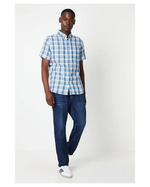 MAINE Blue Classic Check Short Sleeve Shirt for men