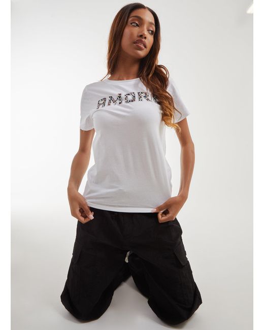 Pink Vanilla White Leopard Hotfix Amore T-Shirt