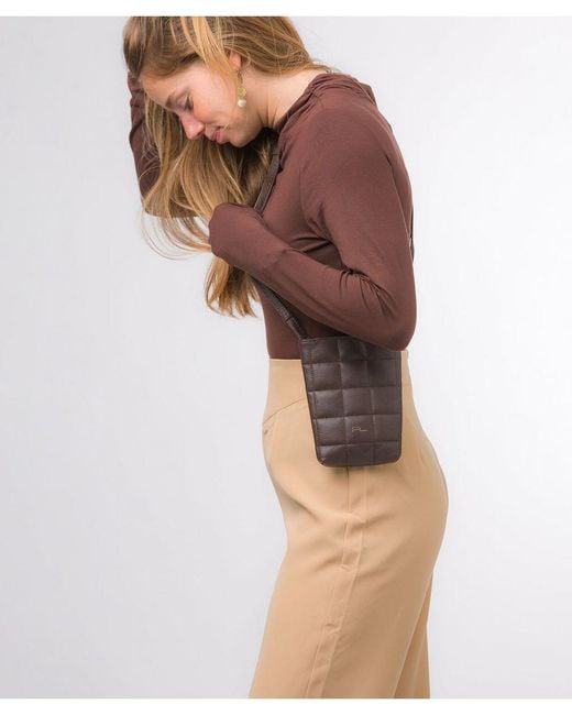 Pure Luxuries Brown 'Elouise' Hot Fudge Nappa Leather Cross Body Phone Bag