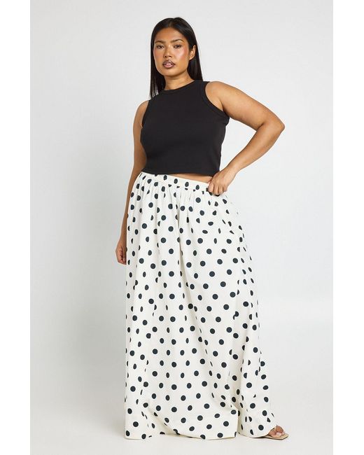 Boohoo White Plus Polka Dot Poplin Volume Maxi Skirt