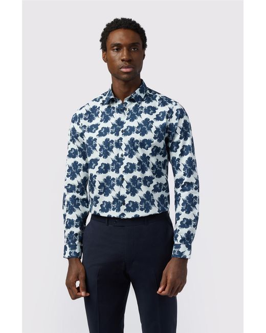 Ted Baker Blue Long Sleeve Forward Point Collar Slim Fit Formal Shirt for men