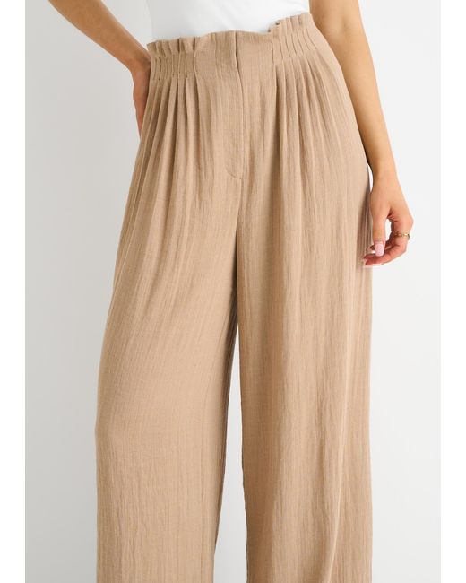 Gini London Natural Paperbag Waist Wide Leg Trousers